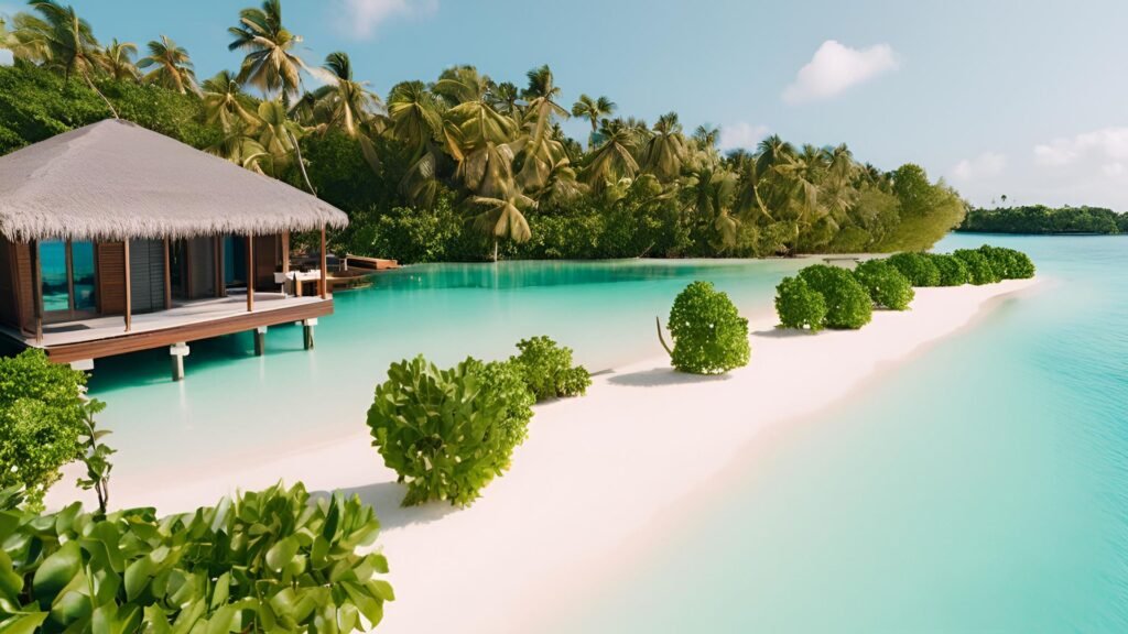 Showing Maldives resort in the ocean